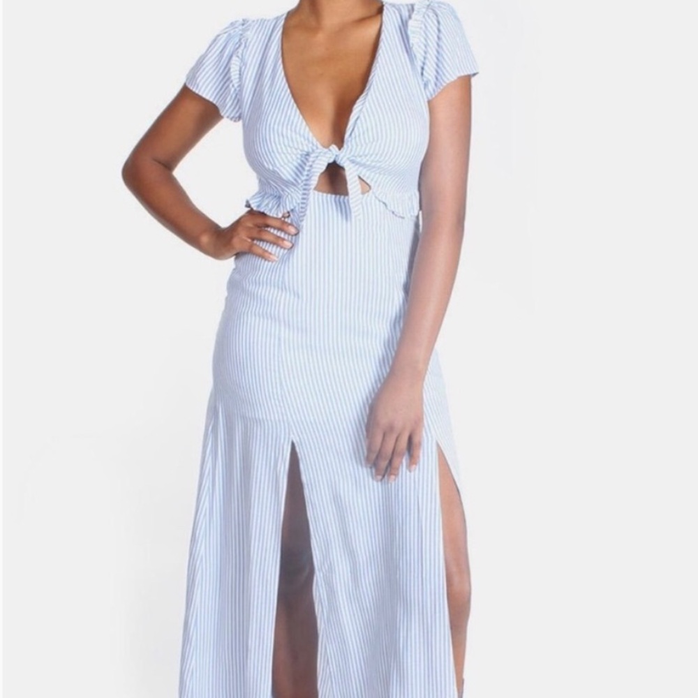 Cotton Candy LA blue and white striped maxi dress